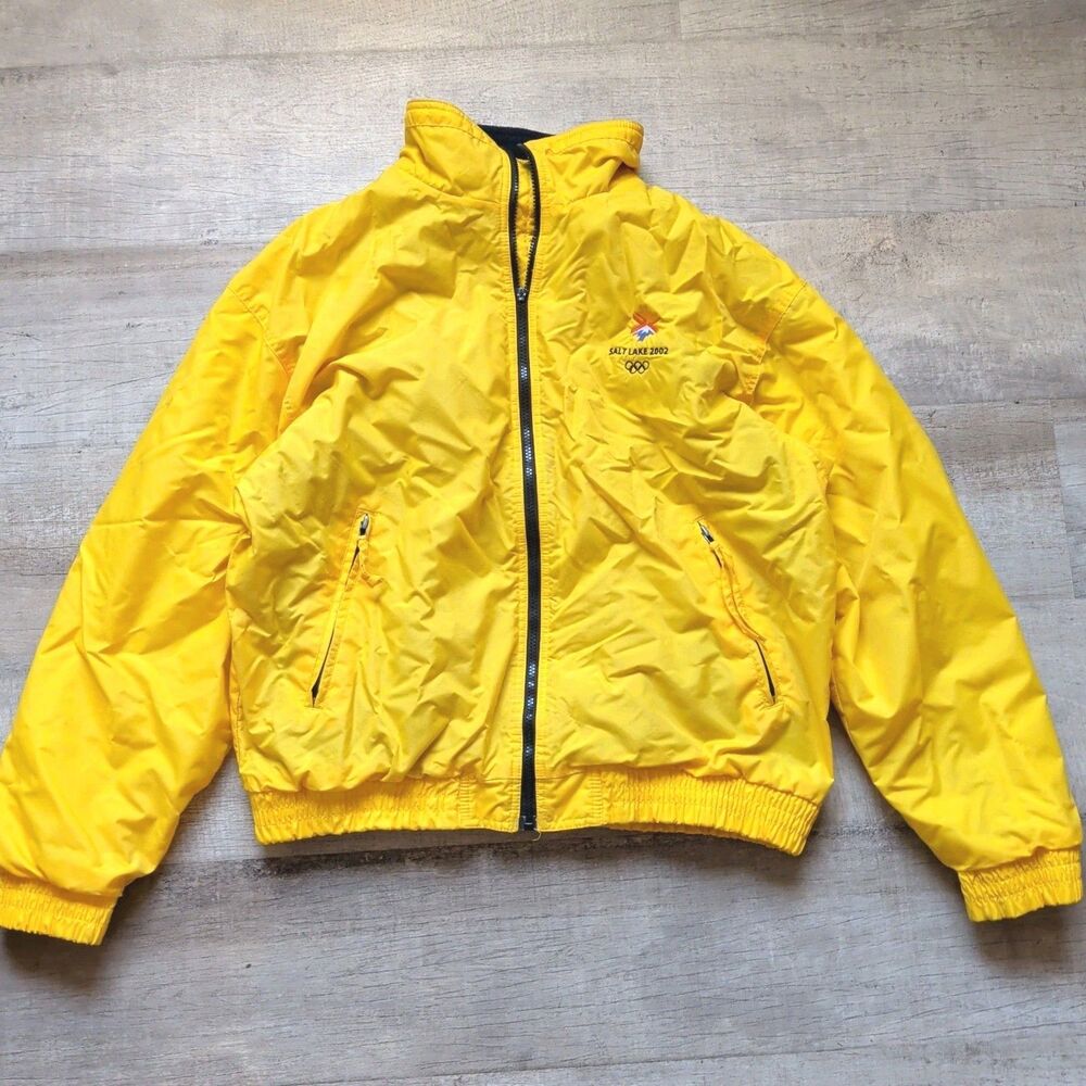 Vtg 2002 Salt Lake Winter Olympics Official Licensed Jacket Yellow Full Zip Sz M